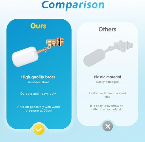 صمام تعويم 1/2 بوصة، صمام تعويم مياه نحاسي مع ذراع قابل للتعديل، صمام كرة تعويم ملء تلقائي وتحكم في مستوى المياه لحوض المياه والنوافير وخزان المياه والبرك والمسبح وأحواض السمك in Kuwait