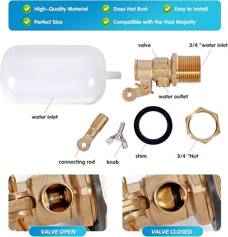 صمام تعويم 1/2 بوصة، صمام تعويم مياه نحاسي مع ذراع قابل للتعديل، صمام كرة تعويم ملء تلقائي وتحكم في مستوى المياه لحوض المياه والنوافير وخزان المياه والبرك والمسبح وأحواض السمك in Kuwait