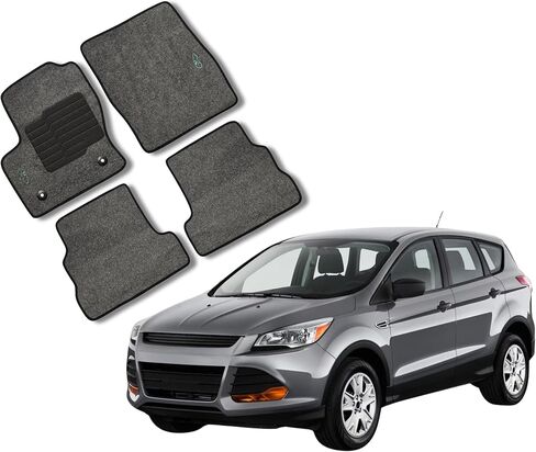 سجادات أرضية سجاد من ecoMats تناسب طرازات Ford Escape من 2013 إلى 2019 مع وسادة كعب مضادة للانزلاق وأقفال أمان - أمامية وخلفية - رمادية - ecoMats in Kuwait