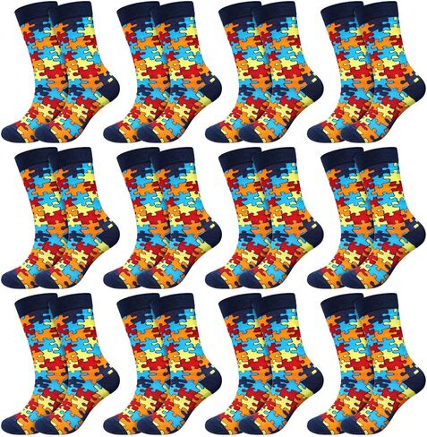 12 Pairs Autism Socks for Women Men Colorful Puzzle Socks Adult Autistic Puzzle Stuffs Autism Awareness Month Gifts in Kuwait