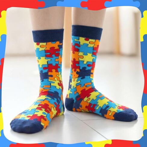 12 Pairs Autism Socks for Women Men Colorful Puzzle Socks Adult Autistic Puzzle Stuffs Autism Awareness Month Gifts in Kuwait