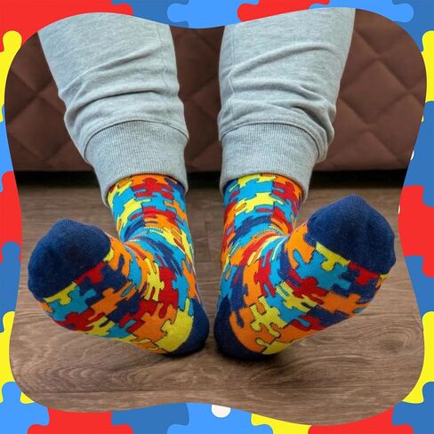 12 Pairs Autism Socks for Women Men Colorful Puzzle Socks Adult Autistic Puzzle Stuffs Autism Awareness Month Gifts in Kuwait