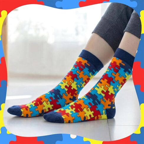 12 Pairs Autism Socks for Women Men Colorful Puzzle Socks Adult Autistic Puzzle Stuffs Autism Awareness Month Gifts in Kuwait