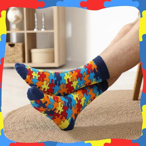 12 Pairs Autism Socks for Women Men Colorful Puzzle Socks Adult Autistic Puzzle Stuffs Autism Awareness Month Gifts in Kuwait