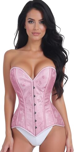 مشدات ديزي للسيدات مشدات ديزي للسيدات Lt Pink Brocade كورسيه فوق الصدر أعلى Cincher مع إغلاق Busk in Kuwait