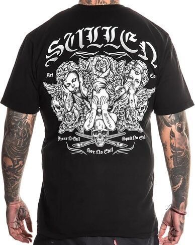 Sullen Men's See No Evil Cherubs Capsule Tattoo Lifestyle Graphic Premium Cotton Short Sleeve Tee in Saudi Arabia