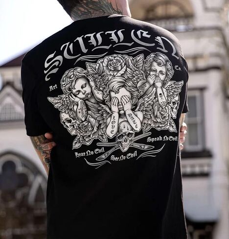 Sullen Men's See No Evil Cherubs Capsule Tattoo Lifestyle Graphic Premium Cotton Short Sleeve Tee in Saudi Arabia