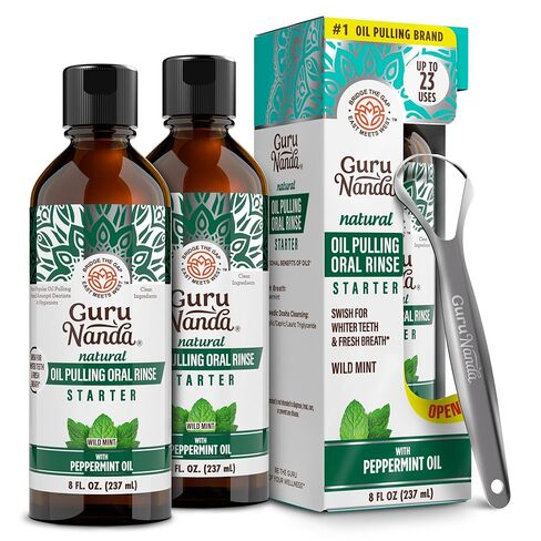 GuruNanda Whitening Pulling Oil with Coconut Oil & Peppermint Essential Oil for Natural Teeth Whitening, Fresh Breath, Alcohol Free Mouthwash (8 FlOz) in Kuwait