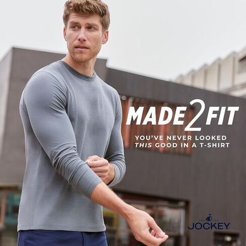 تي شيرت رجالي كاجوال من Jockey مصنوع من Made2Fit بأكمام طويلة ورقبة دائرية in Kuwait