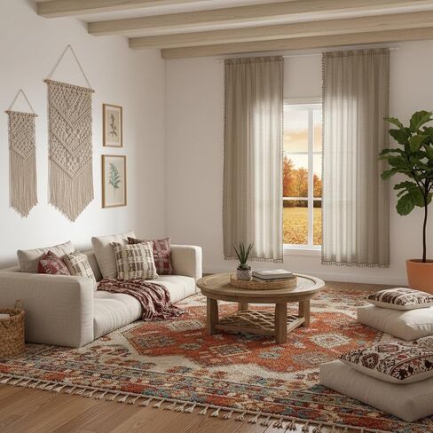 Taupe Boho Curtains - 63" Length, 2 Panels, Cotton Blend Crochet Lace, Rod Pocket, Light Filtering, Semi Sheer, Nude Neutral, for Living Room & Dining Room in Kuwait