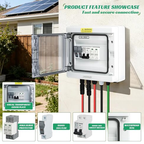 1 in 1 Out Solar Combiner Box,PV Combiner Box with 20A PV Fuse,DC 20A Circuit Breaker and Surge Protector,IP65 Solar Disconnect Switch Box for Indoor Outdoor Solar Panel System (1 in 1 Out 20A 1000V) in Saudi Arabia