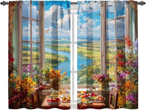 Floral Kitchen Curtains Short Rod Pocket Drapes Tiers Window Curtains for Basement Bathroom 2 Panels 28x36in in Saudi Arabia