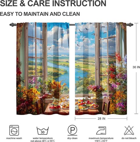Floral Kitchen Curtains Short Rod Pocket Drapes Tiers Window Curtains for Basement Bathroom 2 Panels 28x36in in Saudi Arabia