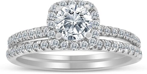 1.00ctw Diamond Halo Bridal Set Engagement Ring in 10k White Gold (H-I, I2) in Kuwait