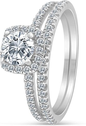 1.00ctw Diamond Halo Bridal Set Engagement Ring in 10k White Gold (H-I, I2) in Kuwait