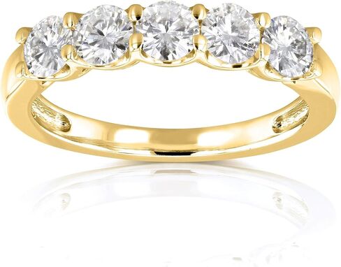 Kobelli Five Stone 4/5 Carat TGW Round Brilliant Near Colorless Moissanite (GH) Bridal Wedding Band in 14k Yellow Gold - Size 6.5 in Saudi Arabia
