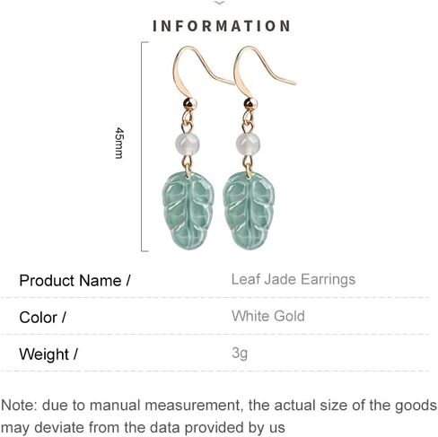 14K Gold Leaf Earrings - Natural Jade with Sapphire Stones - Beautiful Jewelry Gift for Anniversary, Birthday, or Special Occasion for Wife, Girlfriend, or Loved One in Saudi Arabia