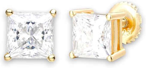 Moissanite Princess Cut Solitaire Stud Earrings for Women in 14k Gold & White Gold Over 925 Sterling Silver 0.6-8ct Round Cut VVS/D Color Iced out Classic Square Cut Stud Moissanite Earrings in Saudi Arabia