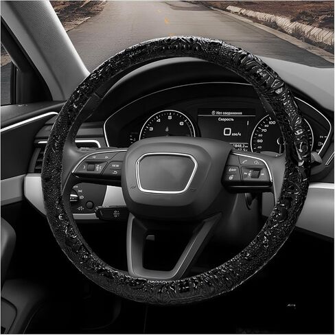 Sun Walker Leather Car Steering Wheel Cover, 15" Anti-Slip Crocodile Pattern Wheel Protector with Rose Grain, Comfortable Grip Steering Wheel Protector Universal for Cars SUVs Trucks (Brown) in Kuwait