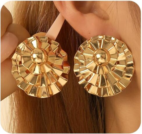 Large Gold Statement Earrings,Chunky Round Earrings for Women,Big Geometric Circle Dangle Earrings in Saudi Arabia