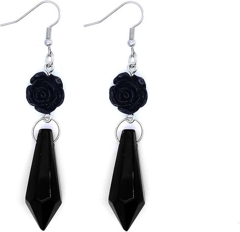 Goth Bat Halloween Earrings,Black Crystal Dangle Earrings for Women,Weird Vampire Hook Earrings for Women in Kuwait
