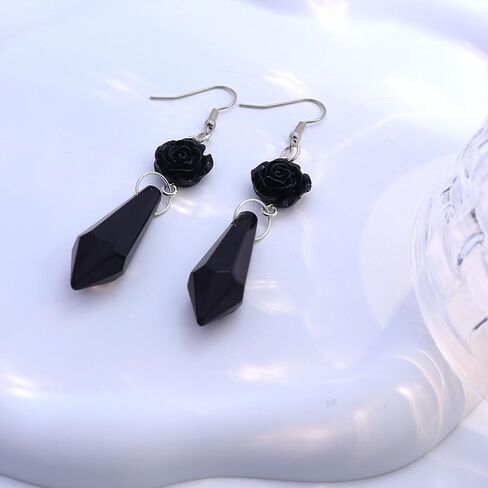 Goth Bat Halloween Earrings,Black Crystal Dangle Earrings for Women,Weird Vampire Hook Earrings for Women in Saudi Arabia