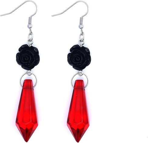 Goth Bat Halloween Earrings,Black Crystal Dangle Earrings for Women,Weird Vampire Hook Earrings for Women in Saudi Arabia