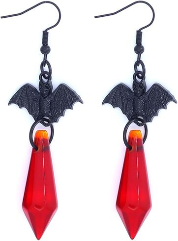 Goth Bat Halloween Earrings,Black Crystal Dangle Earrings for Women,Weird Vampire Hook Earrings for Women in Saudi Arabia
