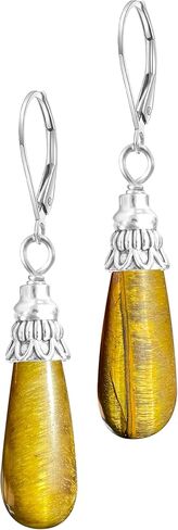 Natural Simple Single Stone Drop Earrings,Silver Real Genuine Crystal Quartz Gemstone Statement Dangle Earrings for Women Her in Kuwait