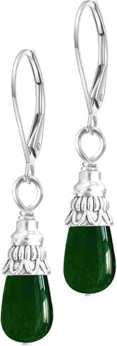 Natural Simple Single Stone Drop Earrings,Silver Real Genuine Crystal Quartz Gemstone Statement Dangle Earrings for Women Her in Saudi Arabia