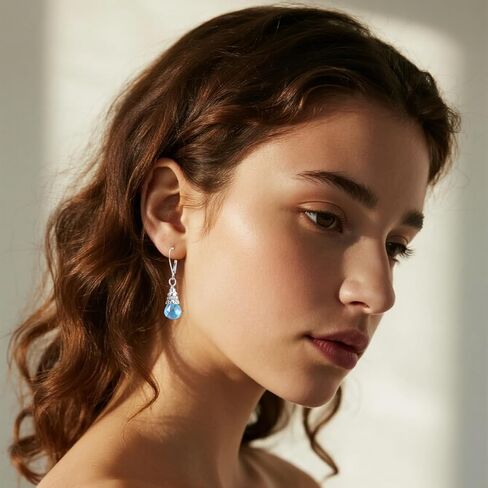 Natural Simple Single Stone Drop Earrings,Silver Real Genuine Crystal Quartz Gemstone Statement Dangle Earrings for Women Her in Saudi Arabia