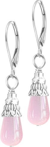 Natural Simple Single Stone Drop Earrings,Silver Real Genuine Crystal Quartz Gemstone Statement Dangle Earrings for Women Her in Saudi Arabia