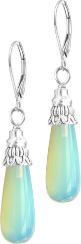 Natural Simple Single Stone Drop Earrings,Silver Real Genuine Crystal Quartz Gemstone Statement Dangle Earrings for Women Her in Saudi Arabia