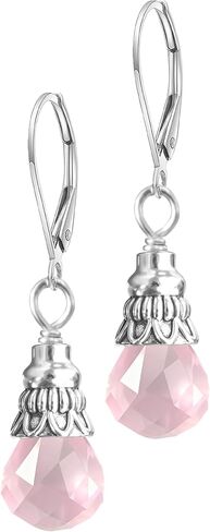 Natural Simple Single Stone Drop Earrings,Silver Real Genuine Crystal Quartz Gemstone Statement Dangle Earrings for Women Her in Saudi Arabia