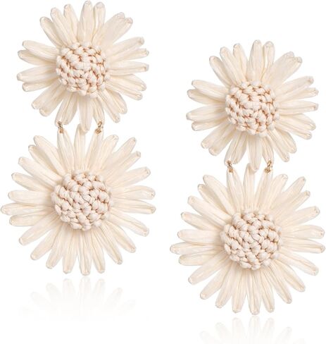 Raffia Flower Drop Earrings Daisy - Boho Statement Floral Dangle Earrings for Spring Summer Beach Vacation in Saudi Arabia
