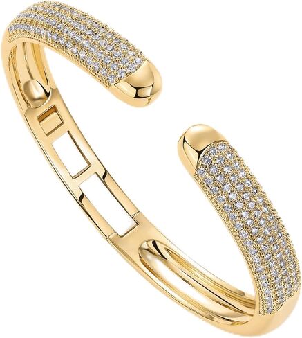 PAVOI 14K Gold Plated Cubic Zirconia Pave Bangle for Women | Cuff Bracelet in Saudi Arabia