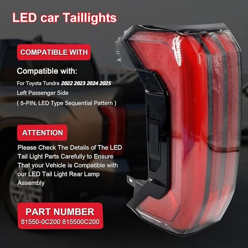 81560-0C200 New Upgrade Left LED Tail Light Rear Lamp Assembly 5 Pins Sequential Pattern Compatible with 2022 2023 2024 2025 Toyota Tundra Replace 81560-0C200 in Kuwait