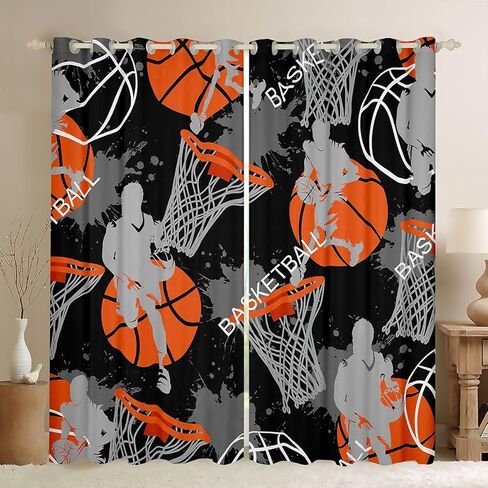 Erosebridal Basketball Curtains for Teen Boys Room Decor, Ball Sports Window Curtains 2 Panel Sets 38x45 Inch,Basketball Playing Game Cool Art Printed Window Treatments Drapes for Living Room in Saudi Arabia