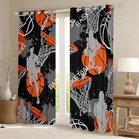 Erosebridal Basketball Curtains for Teen Boys Room Decor, Ball Sports Window Curtains 2 Panel Sets 38x45 Inch,Basketball Playing Game Cool Art Printed Window Treatments Drapes for Living Room in Saudi Arabia