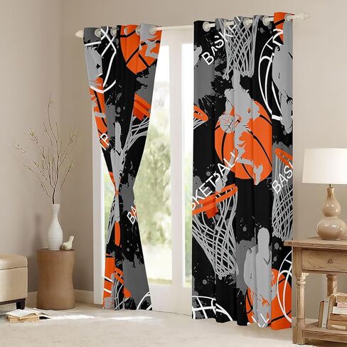 Erosebridal Basketball Curtains for Teen Boys Room Decor, Ball Sports Window Curtains 2 Panel Sets 38x45 Inch,Basketball Playing Game Cool Art Printed Window Treatments Drapes for Living Room in Saudi Arabia