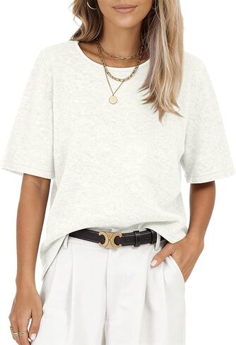 Sweaters for Women Short Sleeve Oversized Crew Neck Knitted Pullover Sweater Trendy Casual Loose Fit Summer Tops in Saudi Arabia