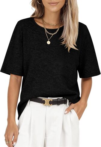 Sweaters for Women Short Sleeve Oversized Crew Neck Knitted Pullover Sweater Trendy Casual Loose Fit Summer Tops in Kuwait