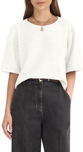 Sweaters for Women Short Sleeve Oversized Crew Neck Knitted Pullover Sweater Trendy Casual Loose Fit Summer Tops in Saudi Arabia