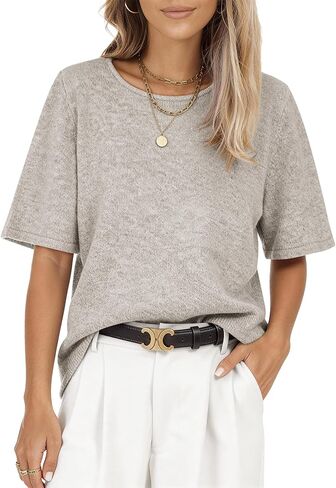 Sweaters for Women Short Sleeve Oversized Crew Neck Knitted Pullover Sweater Trendy Casual Loose Fit Summer Tops in Saudi Arabia