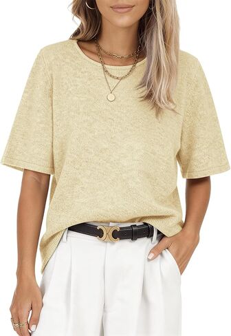 Sweaters for Women Short Sleeve Oversized Crew Neck Knitted Pullover Sweater Trendy Casual Loose Fit Summer Tops in Saudi Arabia