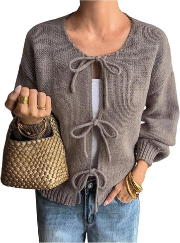 SOLY HUX Women's Tie Front Cardigan Lightweight Long Sleeve Casual Loose Sweater Tops in Saudi Arabia