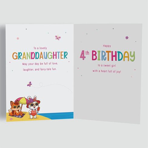 Cards Granddaughter 4th Birthday Card – Beach & Adventure Animal Design – A5 size Premium Greeting Card UK in Kuwait