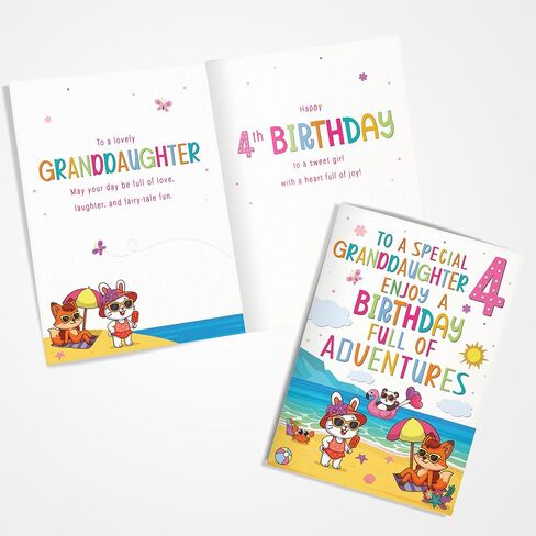 Cards Granddaughter 4th Birthday Card – Beach & Adventure Animal Design – A5 size Premium Greeting Card UK in Kuwait