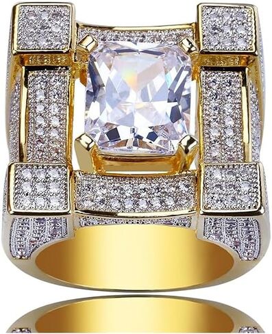 14K Gold Rectangular Cushion Cut Mossanite Ring, Wide Face Densely Set Men's Ring, A Broad Statement of Style,Fathers Day for Dad in Kuwait