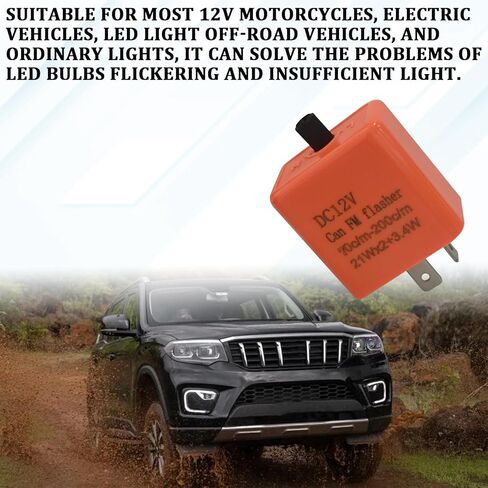 2PCS LED Flasher Relay 12V Flasher Relay for LED Turn Signal 2 Pin Adjustable Motorcycle Turn Signal Switch, Universal Repairing Blinker Relays for Motorcycles Electric Bicycle Dirt-Bike(Black) in Kuwait